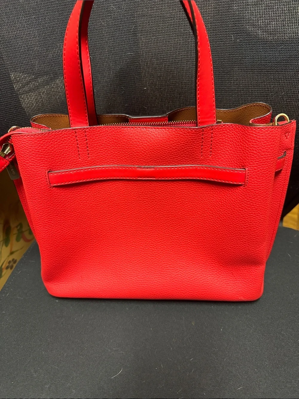 Michael Kors Bright Red Leather Tote with Belt Accent